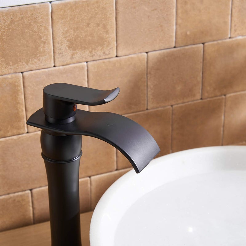 BWE Black Bathroom Faucet with Drain Assembly and Supply Hose Waterfall Vessel Sink Faucet Matte Black Lavatory Mixer Tap Tall Body - Image 3